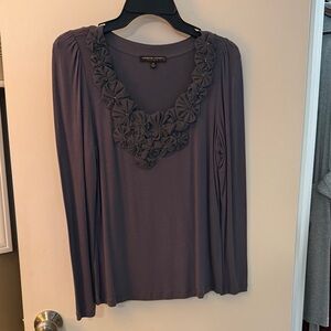 Adrienne Vittadini Charcoal Long Sleeve Top with Floral Accents